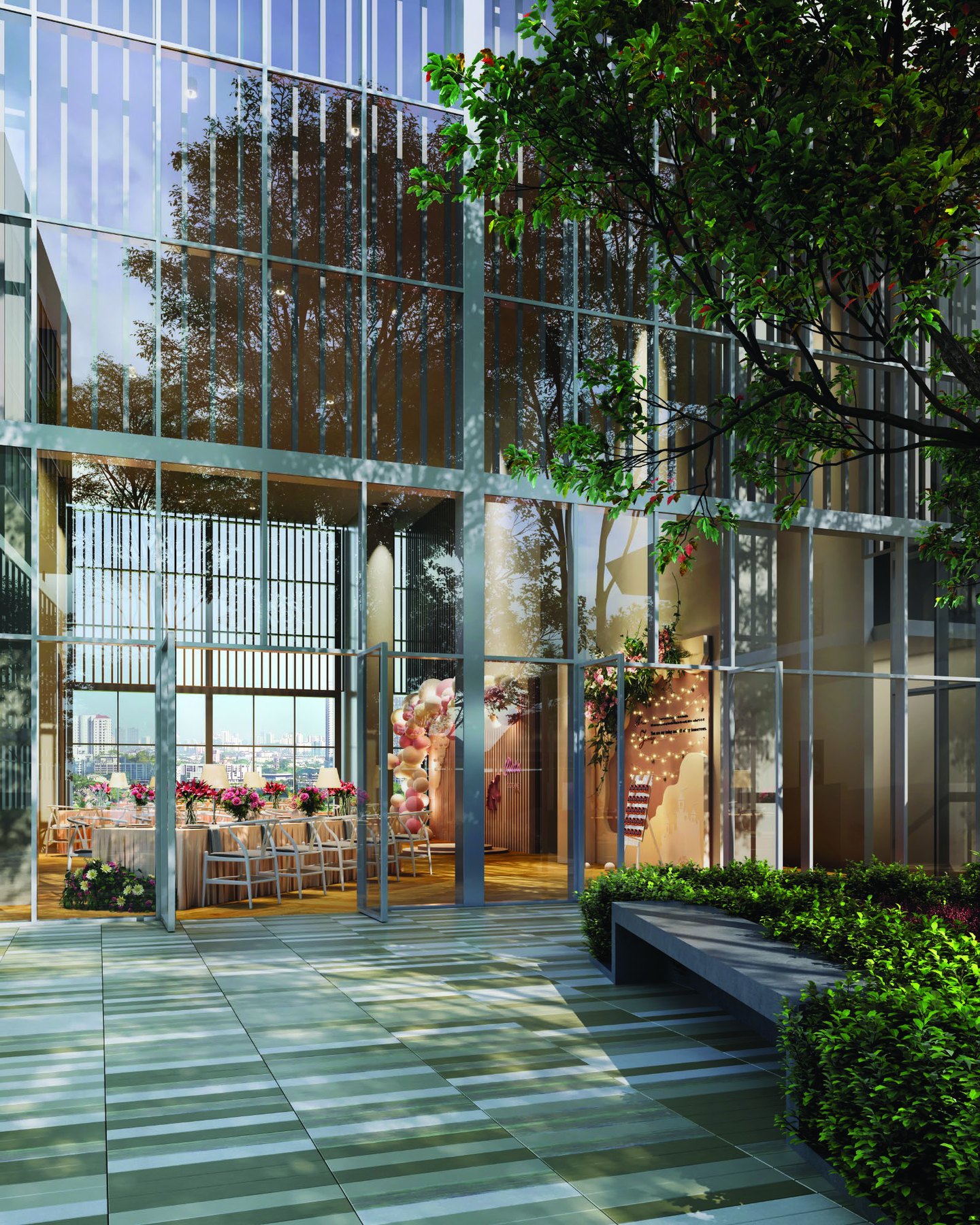 The glasshouse event space on the garden floor